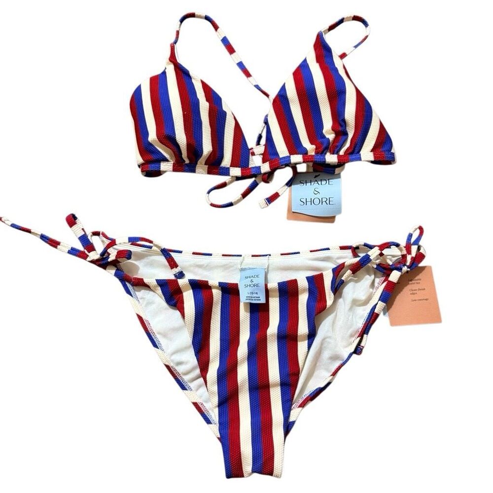 Shade & shore two piece striped bikini size large